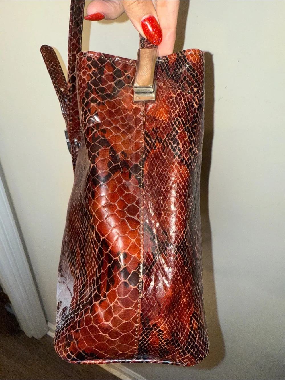 Vintage Carla Sade  Burgundy Snake-Print Shoulder Bag